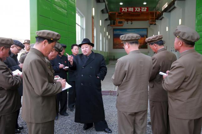 North Korean leader Kim Jong Un visits the Paektusan Hero Youth Power Station No. 3 in this undated photo released by North Korea's Korean Central News Agency (KCNA) in Pyongyang on April 23, 2016. KCNA/via REUTERS