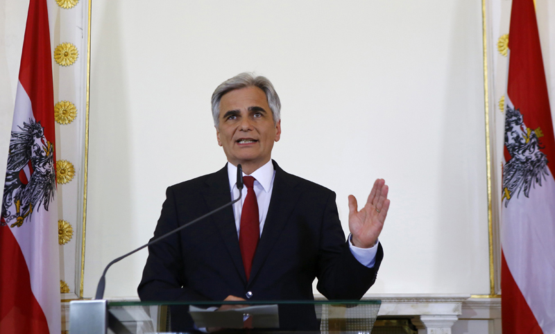 Austrian Chancellor Werner Faymann addresses a news conference in Vienna, Austria, May 9, 2016. Photo: Reuters