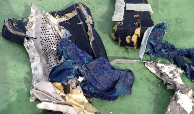 Part of a plane chair among recovered debris of the EgyptAir jet that crashed in the Mediterranean Sea is seen in this handout image released May 21, 2016 by Egypt's military. Egyptian Military/Handout via Reuters