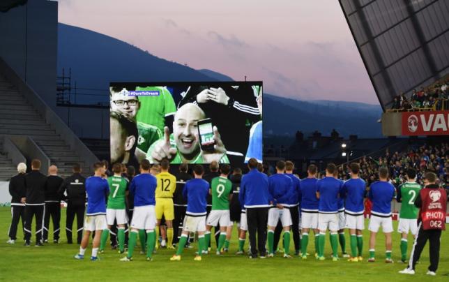 Football Soccer - Northern Ireland v Belarus - International Friendly - Windsor Park, Belfast, Northern Ireland - 27/5/16nGeneral view as Northern Ireland players and staff watched a video on the big screen as a preview to Euro 2016nReuters / Clodagh Kilcoyne