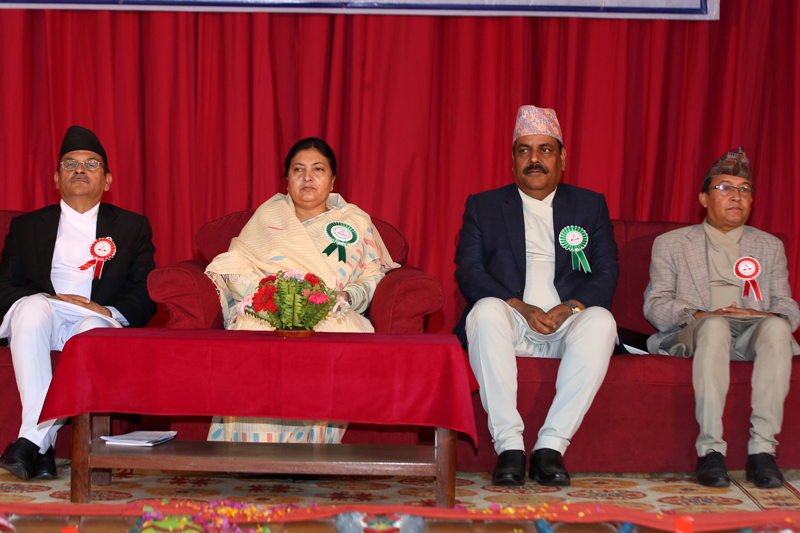 President Bidya Devi Bhandari (2nd from left) attends a function organised to mark the first National Journalism Day, in Kathmandu, on Friday, May 6, 2016. Photo: RSS