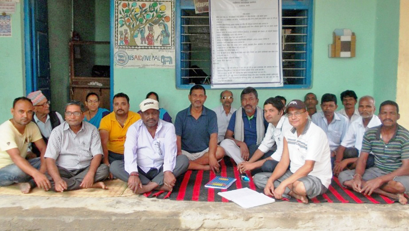 Rajbiraj Municipality staffers staging a sit-in accusing Executive Officer Bishnu nGurung of financial irregularities at the municipality, in Saptari, on Wednesday, May 4, 2016. Photo: THt