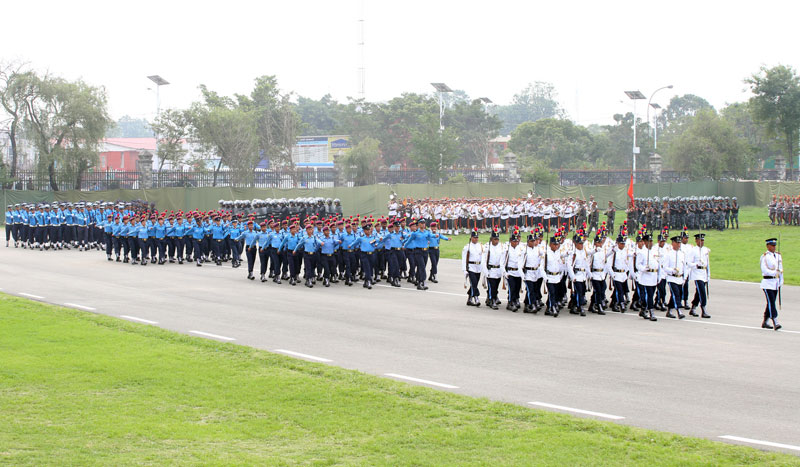 Nepal Police personnel parade to mark the ninth Republic Day in Tundikhel of the Capital on Saturday, May 28, 2016. Photo: RSS 