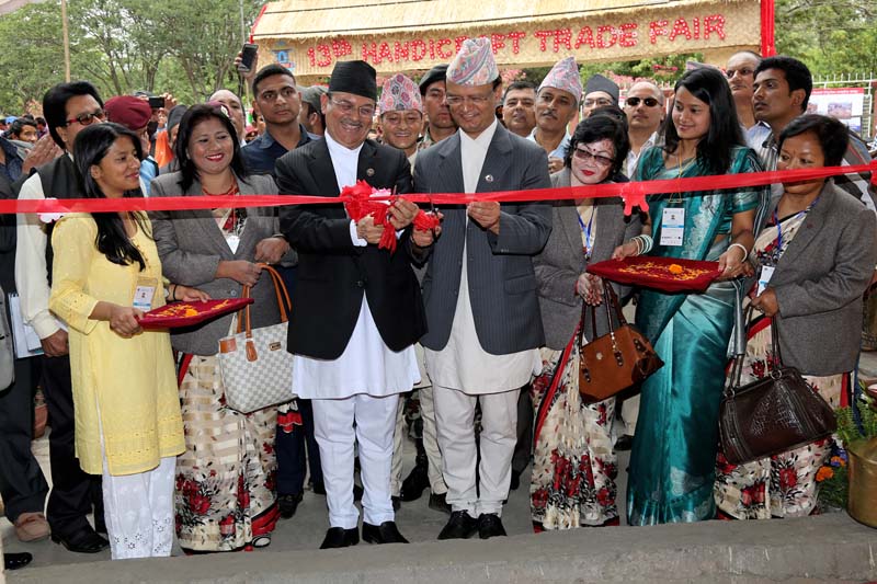 Minister for Industry Som Prasad Pandey and Minister for Commerce Jayanta Chand inaugurate the 13th Handicraft Trade Fair and 11th Craft Competition commenced at Bhrikutimandap, in Kathmandu, on Thursday, May 05, 2016. Photo: RSS