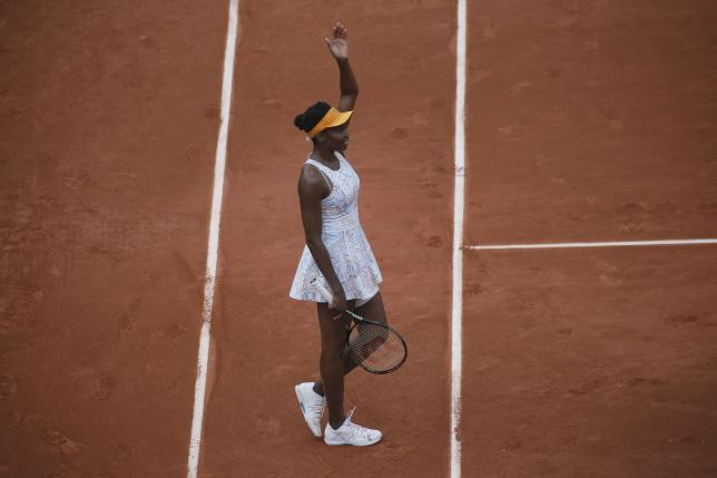 Tennis - French Open - Roland Garros -Venus Williams of the U.S. vs  Louisa Chirico of the U.S. - Paris, France - 26/05/16. Williams reacts at the end of her match.  REUTERS/Gonzalo Fuentes