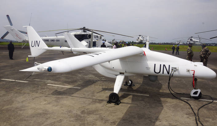 A surveillance Unmanned Aerial Vehicles (UAV) drone operated by the United Nations is seen in the Democratic Republic of Congo's eastern city of Goma in this 2013 file photo. REUTERS