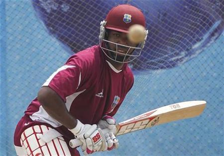 West Indies' Darren Bravo bats in the nets during a cricket practice session in Dhaka March 22, 2011. REUTERS/Adnan Abidi/Files