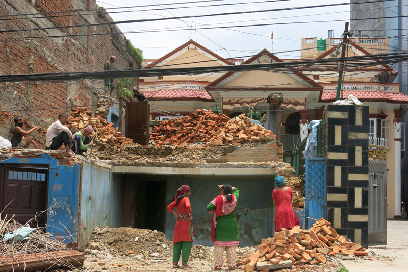 A house is being demolished in Chuchhepati of Katmandu during the Chabahil-Jorpati-Sankhu road expansion project in the capital, on Thursday, June 30, 2016. Photo: RSS