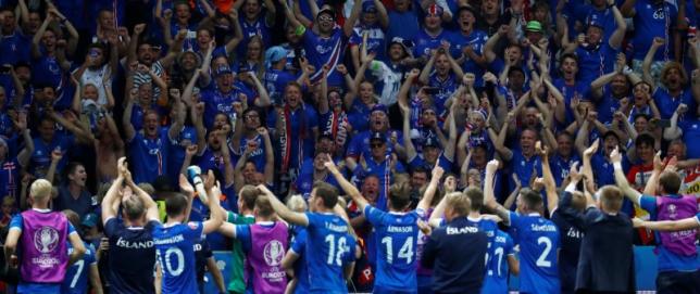 Iceland players celebrate after the game. Reuters