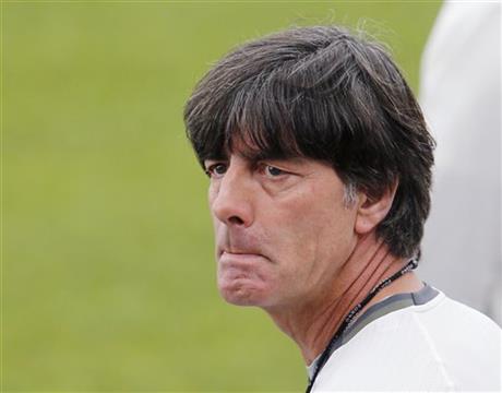 Coach Joachim Loew attends a training session of the German national soccer team at their base camp of the German national soccer team in Evian-Les-Bains, France, Sunday, June 19, 2016. Germany will face Northern Ireland in a Euro 2016 Group C soccer match in Paris on Tuesday, June 21, 2016. AP