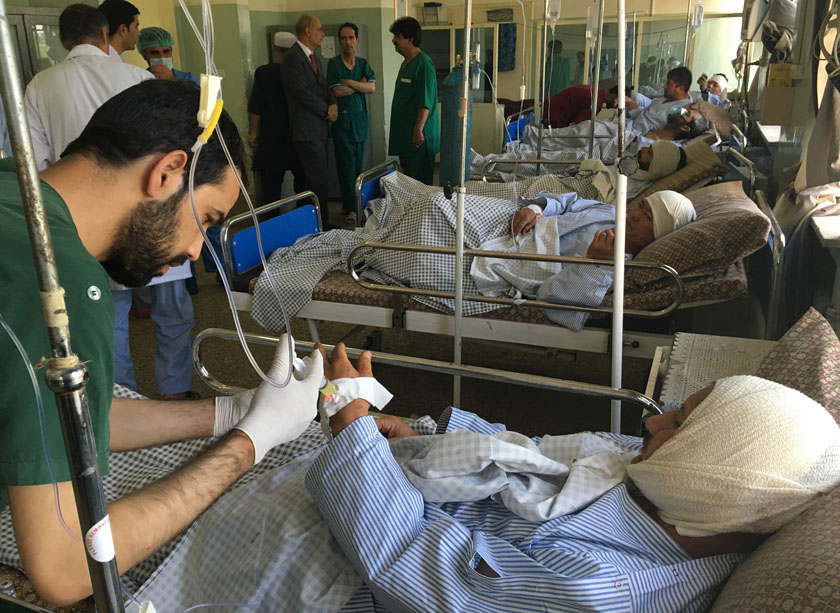 Nepali security guards receive treatment at a hospital in Kabul after the Kabul suicide attack on Monday, June 20, 2016. Photo: AP