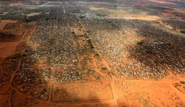 An aerial view shows makeshift shelters at the Dagahaley camp in Dadaab, near the Kenya-Somalia border in Garissa County, Kenya, April 3, 2011. REUTERS/Thomas Mukoya/Files