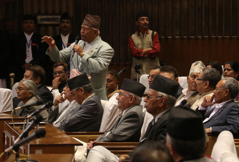 Nepali Congress lawmaker Arjun Narsingh KC speaks at the Parliament meeting on Sunday, June 26, 2016. Photo: RSS 