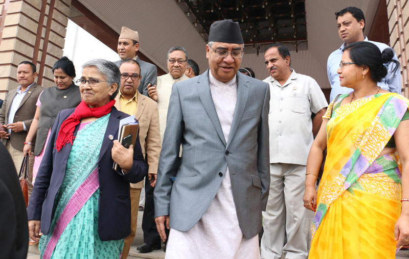 Nepali Congress President Sher Bahadur Deuba leaves the Parliament building after the House meeting was adjourned for Sunday, on Friday, June 24, 2016. Phone: RSS