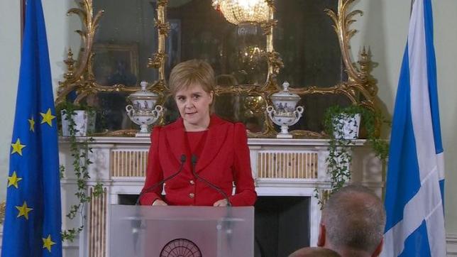 A still image from video showS Scotland's First Minister Nicola Sturgeon speaking following the results of the EU referendum, in Edinburgh, Scotland, Britain June 24, 2016. REUTERS/UK Parliament via REUTERS TV