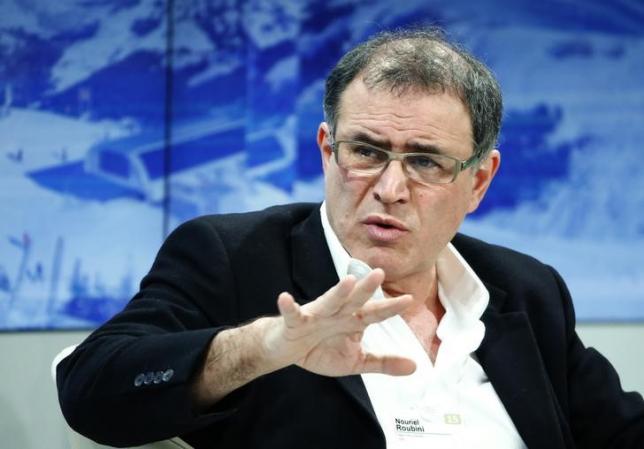 Nouriel Roubini, Professor of Economics and International Business of Leonard N. Stern School of Business, gestures during the session 'India's Next Decade' in the Swiss mountain resort of Davos January 23, 2015. REUTERS/Ruben Sprich