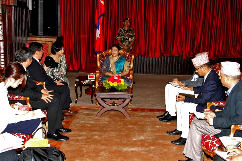 President Bidya Devi Bhandari interacts with the visiting Japanese delegation, in Sheetal Niwas on Wednesday, June 29, 2016. Photo Courtesy: President's Office