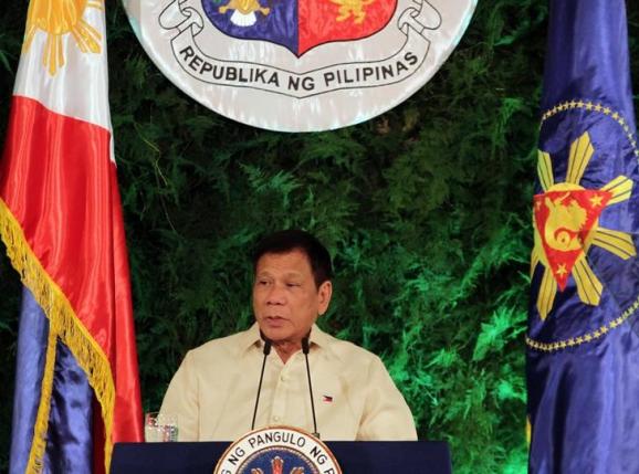 President Rodrigo Duterte delivers his inaugural speech as the President of the Philippines at the Malacanang Palace in Manila, Philippines June 30, 2016. Presidential Palace/Handout via Reuters