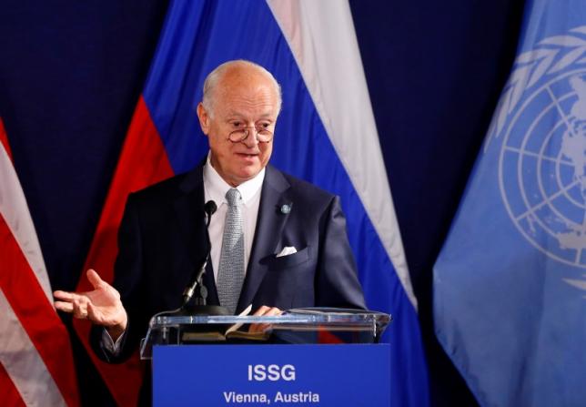 United Nations special envoy on Syria Staffan de Mistura speaks during a news conference in Vienna, Austria, May 17, 2016.     REUTERS/Leonhard Foeger
