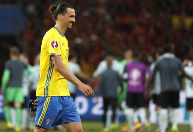 Football Soccer - Sweden v Belgium - EURO 2016 - Group E - Stade de Nice, Nice, France - 22/6/16 - Sweden Zlatan Ibrahimovic reacts at the end of the match. REUTERS/Yves Herman/Files