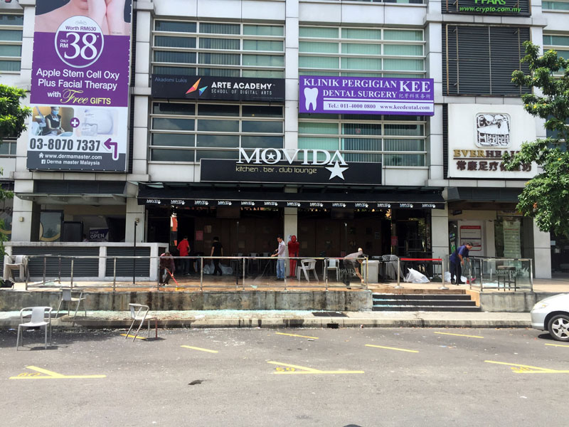 The Movida bar is pictured after a grenade attack in Puchong, on the outskirts of Kuala Lumpur, Malaysia June 28, 2016. Photo: REUTERS/File