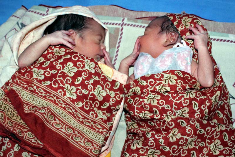 The recently born twins boys to a HIV-positive couple at the Bharatpur Hospital in the Chitwan district, as seen on Tuesday, June 28, 2016. Photo: RSS