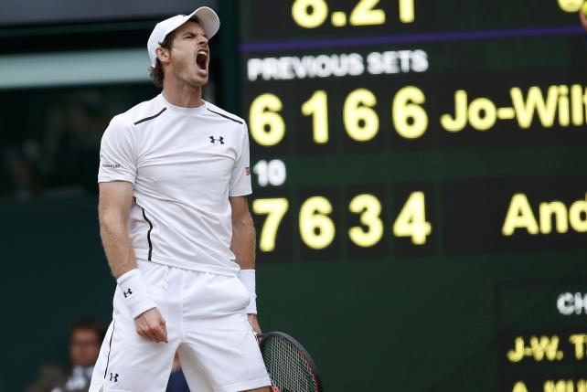 Britain Tennis - Wimbledon - All England Lawn Tennis &amp; Croquet Club, Wimbledon, England - 6/7/16 Great Britain's Andy Murray celebrates during his match against France's Jo-Wilfried Tsonga REUTERS/Paul Childs