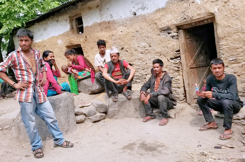 Locals of Badi community holding discussion on their debts, in Chainpur, Bajhang, on Tuesday, July 5, 2016. Photo: THT