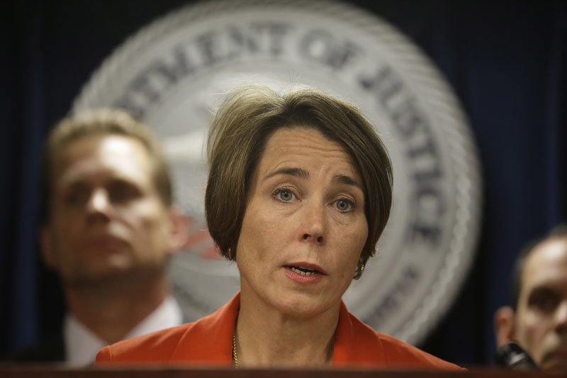 Massachusetts Attorney General Maura Healey speaks during a news conference at the federal courthouse in Boston, on June 9, 2016. Photo: AP