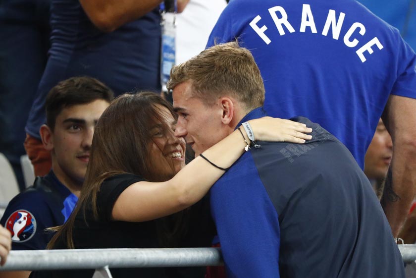 France's Antoine Griezmann with family and freinds after the semifinal match against Germany. Reutersnn