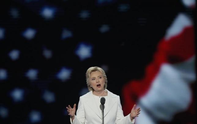 Democratic U.S. presidential nominee Hillary Clinton accepts the nomination on the fourth and final night at the Democratic National Convention in Philadelphia, Pennsylvania, U.S. July 28, 2016. REUTERS/Mike Segar
