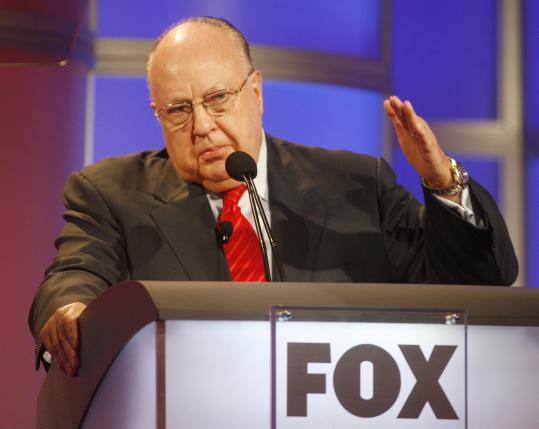 Roger Ailes, chairman and CEO of Fox News and Fox Television Stations, answers questions during a panel discussion at the Television Critics Association summer press tour in Pasadena, California July 24, 2006. Picture taken July 24, 2006.    REUTERS/Fred Prouser/File Photo