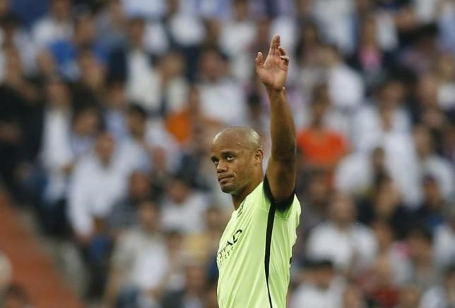 Football Soccer - Real Madrid v Manchester City - UEFA Champions League Semi Final Second Leg - Estadio Santiago Bernabeu, Madrid, Spain - 4/5/16nManchester City's Vincent Kompany waves to fans as he walks off to be substituted after sustaining an injurynAction Images via Reuters / Carl Recine/ Livepic/ Files