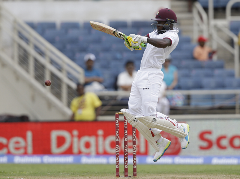 West Indies' Jermaine Blackwood plays a shot from the bowling of India's Ishant Sharma during day one of their second cricket Test match at the Sabina Park Cricket Ground in Kingston, Jamaica, Saturday, July 30, 2016. Photo: AP