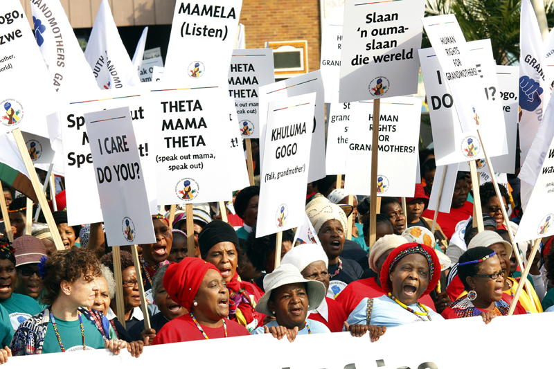 Several hundred protesting grandmothers gather in Durban, South Africa, Saturday July 16, 2016. Photo: AP