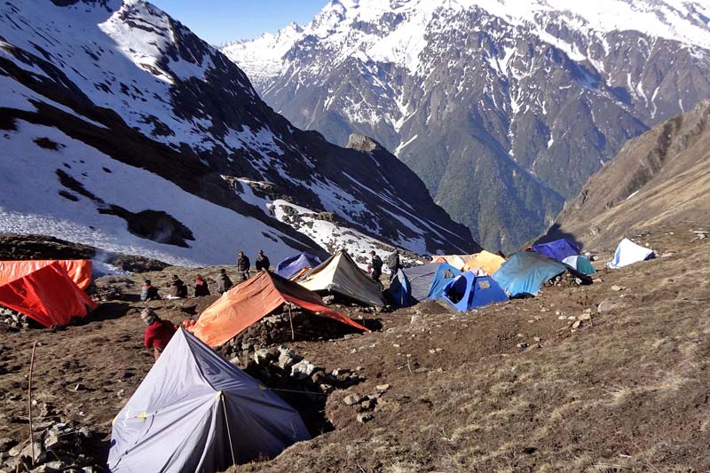 Tents installed by the yarsa pickers are seen in Manang district in July, 2016. Photo: Ramji Rana