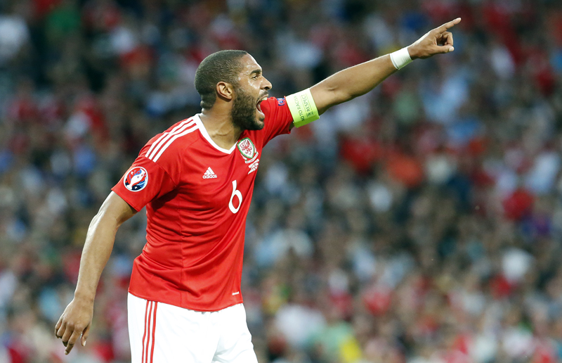 FILE - In this Monday, June 20, 2016 file photo, Wales' Ashley Williams shouts and gestures during the Euro 2016 Group B soccer match between Russia and Wales at the Stadium municipal in Toulouse, France. Photo: AP