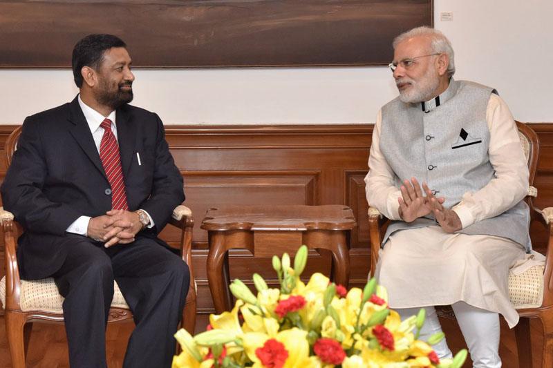 Deputy Prime Minister and Minister for Home Affairs Bimalendra Nidhi meeting Indian Prime Minister Narendra Modi in New Delhi on Saturday, August 20, 2016. Photo: MEAIndia/Twitter