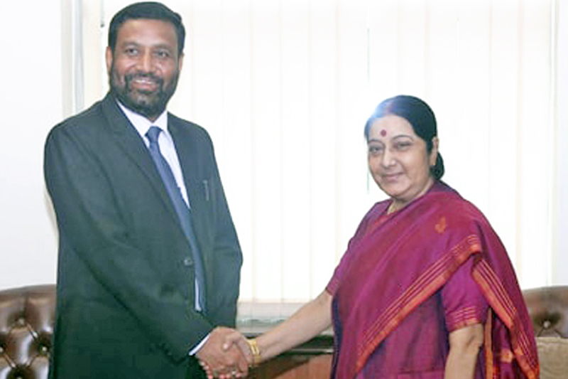 FILE: Nepal's Deputy Prime Minister and Minister for Home Affairs, Bimalendra Nidhi, meets Indian Minister for External Affairs Sushma Swaraj in New Delhi of India, on Friday, August 19, 2016. Photo: MEA India