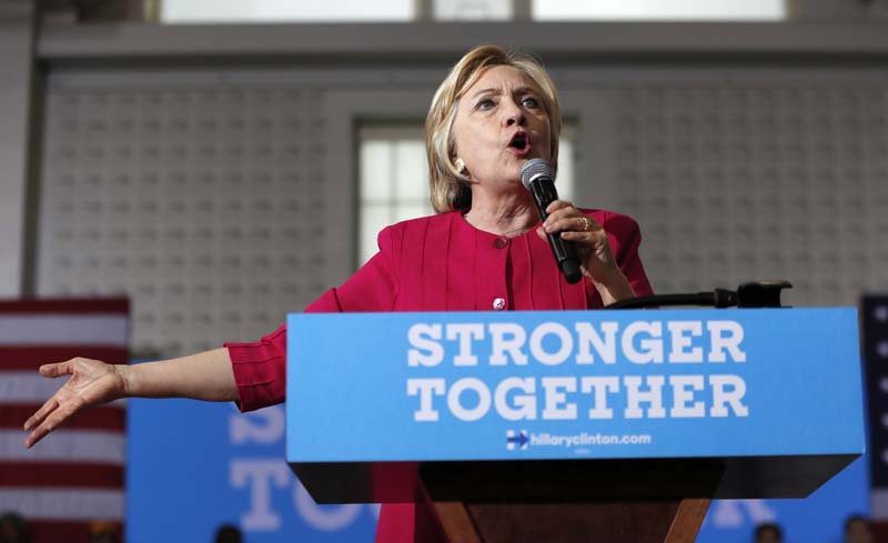File- Democratic presidential candidate Hillary Clinton speaks in Philadelphia, on August 16, 2016. Photo: AP