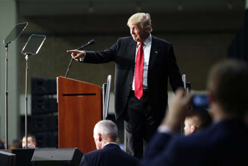 Republican presidential candidate Donald Trump reacts after delivering a campaign speech in Charlotte, North Carolina, on Thursday, August 18, 2016. Photo: AP