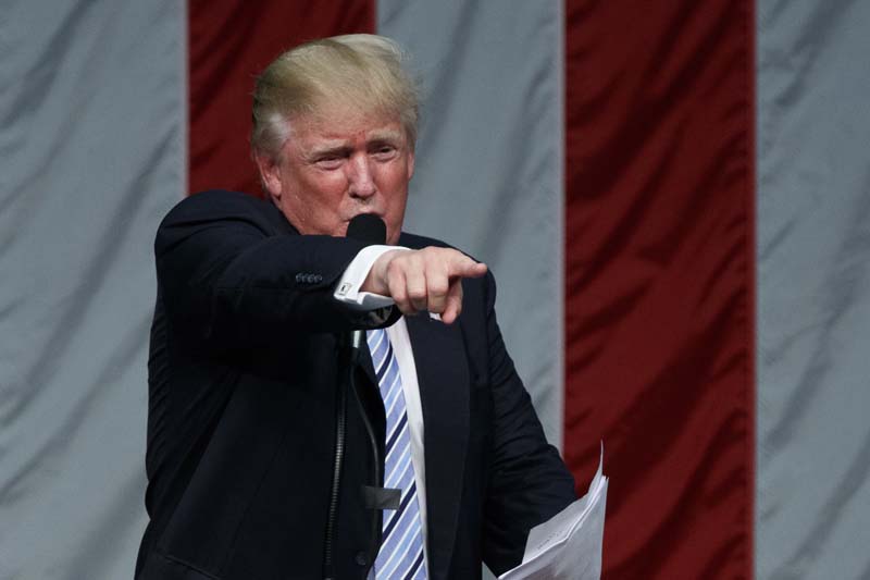 File- Republican presidential candidate Donald Trump speaks during a campaign rally at Sacred Heart University in Fairfield, Connecticut, on Saturday, August 13, 2016. Photo: AP