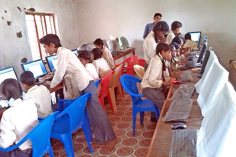 Students attending computer class in Silkot of Arghakhanchi district, on Tuesday, August 16, 2016. Photo: RSS