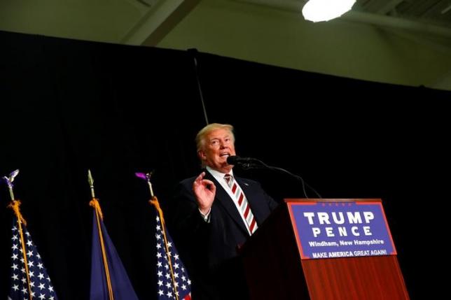 Republican U.S. presidential nominee Donald Trump attends a campaign event at Windham High School in Windham, New Hampshire August 6, 2016. REUTERS/Eric Thayer