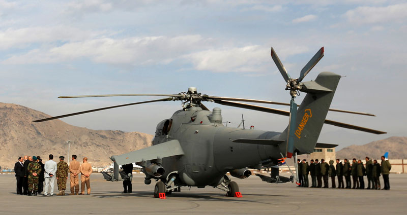 File - A helicopter donated by India is parked at the airport in Kabul, Afghanistan, on December 25, 2015. Photo: Reuters