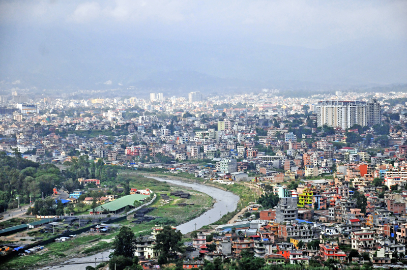 A view of Kathmandu Valley from Kirtipur, on Monday, August 29, 2016. The valley has witnessed excessive population boom over the past few years. Photo: THT