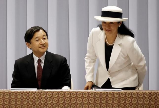 Japan's Crown Prince Naruhito and Crown Princess Masako make an appearance before Japanese athletes during a team-forming ceremony ahead of the Japanese team's departure to the Rio 2016 Olympic Games, in Tokyo, Japan July 3, 2016. REUTERS/Issei Kato