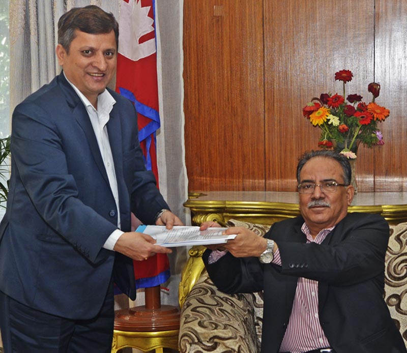 MoLE Secretary submits the report on the June 23 incident in which 13 Nepalis were killed to Prime Minister Pushpa Kamal Dahal. Photo: PM's Secretariat