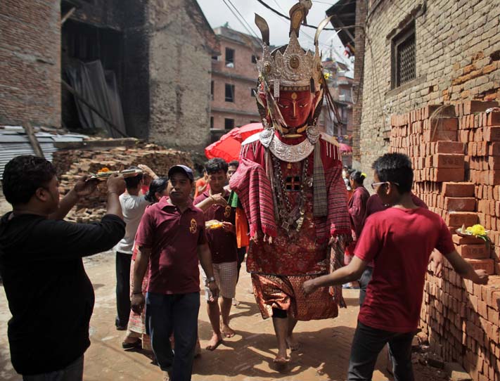 Devotees participate in the Pancha Dan festival in Kathmandu, on Tuesday, August 30, 2016. Photo: AP