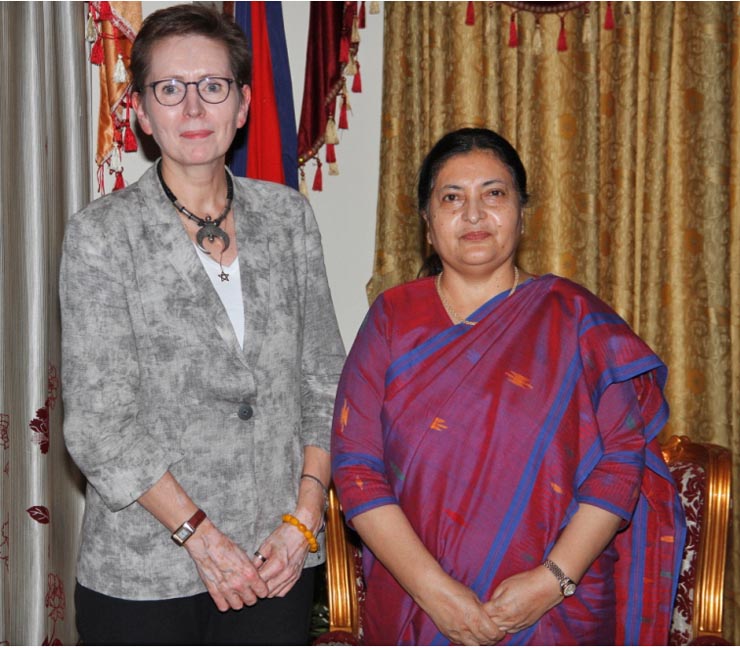 Nepal's President Bhandari with UN Resident Coordinator Valerie Julliand at the office of the President, Sheetal Niwas. Photo: Office of the President